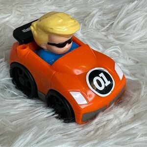 Little People Wheelies ORANGE RACE CAR Blond Boy Eddie 2013 | Fisher Price